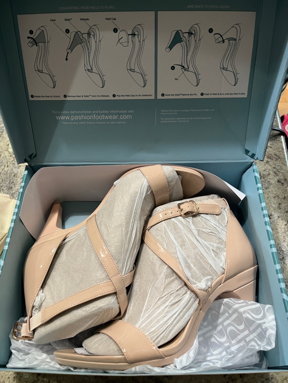 Pashion Footwear Nude Patent Leather Strappy Block Heels. Just what you need.